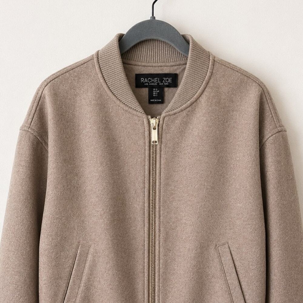 Rachel Zoe Taupe Brushed Bomber Jacket – Size Small - Picture 3 of 8